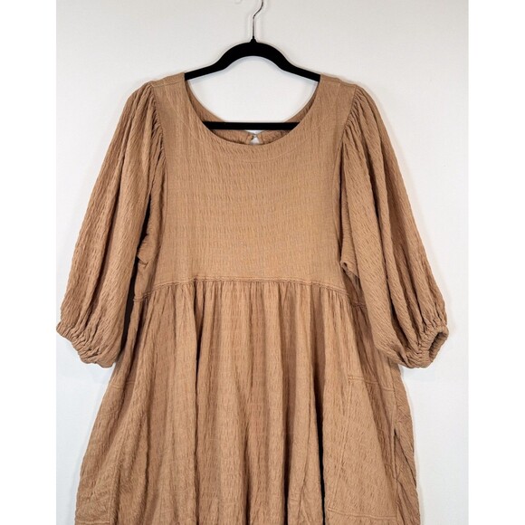 Free People Beach Dress Brown Get Obsessed Babydoll Mini Puff Sleeve A Line XS - Picture 7 of 11